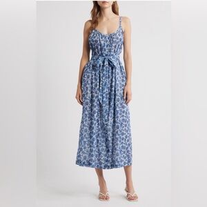 NWT DOEN Women's Blue Nevita Belted Organic Cotton Voile Midi Dress Medium